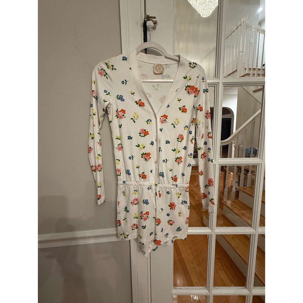 The Beaufort Bonnet Company Floral Pima Cotton Long Sleeve Romper XS White